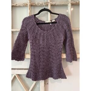 Sparrow Anthropologie size small purple wool-acrylic blend  3/4 sleeve sweater